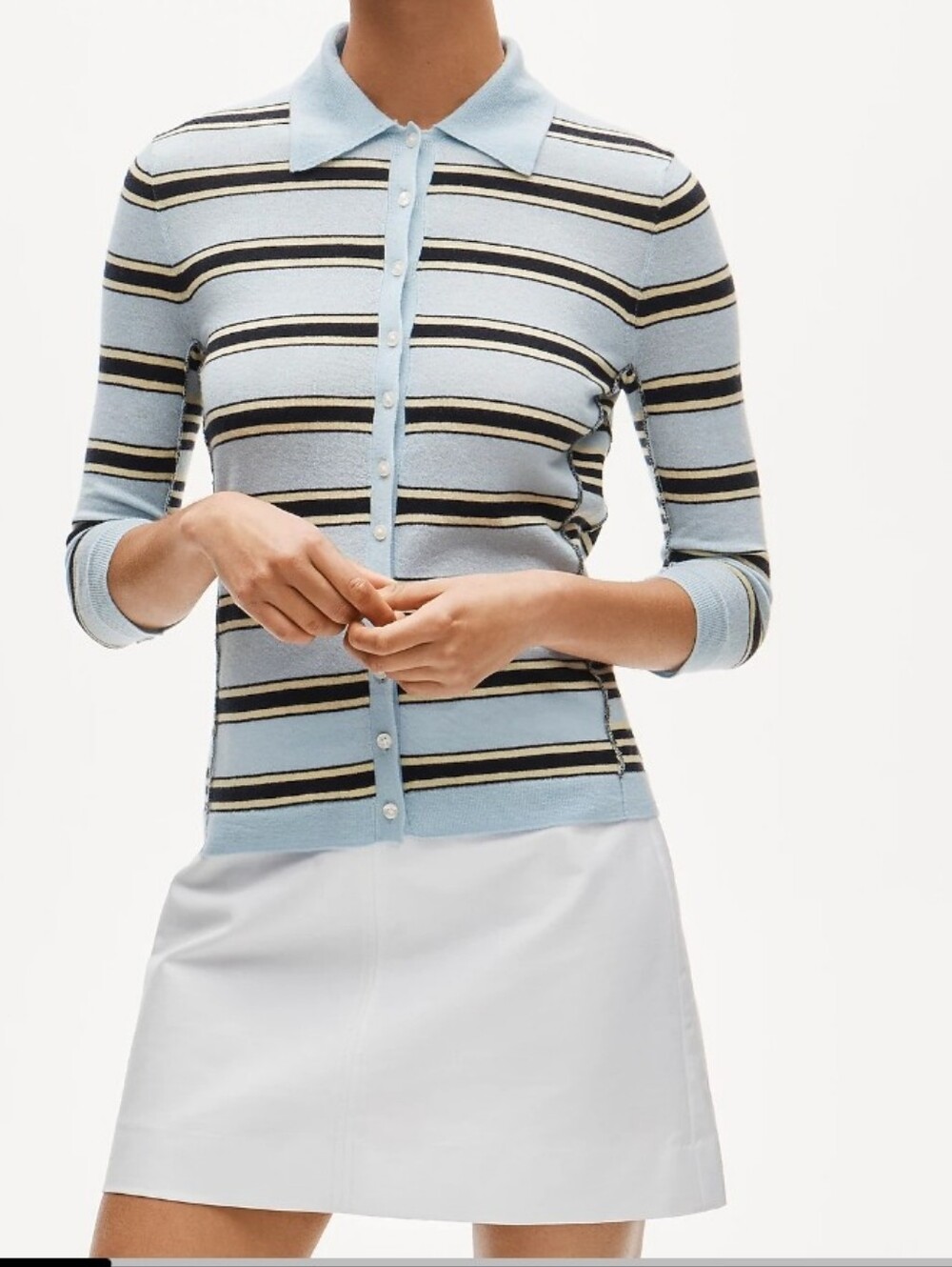 J. Crew featherweight cashmere collared cardigan in mixed Stripe size S New